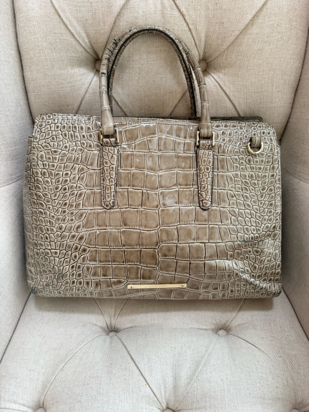 Brahmin Finley Carryall Croc Embossed Leather Taupe Melbourne Satchel Bag - Picture 2 of 10